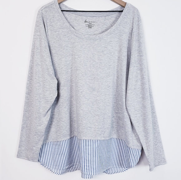 Lane Bryant Tops - Lane Bryant Grey Long Sleeve Tee Faux Contrast hem